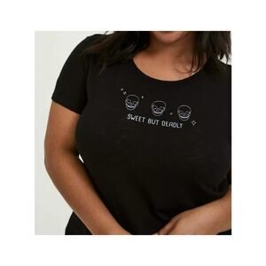 Torrid Sweet But Deadly Skull Classic Fit Crew Tee Heritage Slub Black 1X Goth